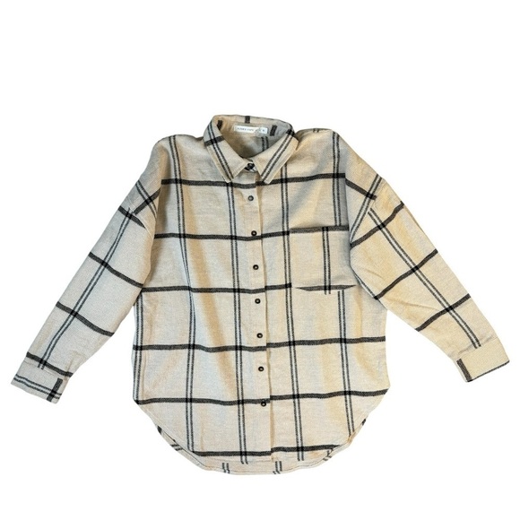 Altar’d State Isabella Plaid Button Up Top Ivory Womens Size Medium - Picture 4 of 7